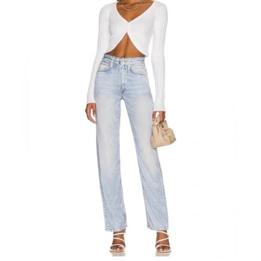 rag & bone Jeans Faux Liquid Alex Straight Printed Light Wash Blue 25 Fluid Pant